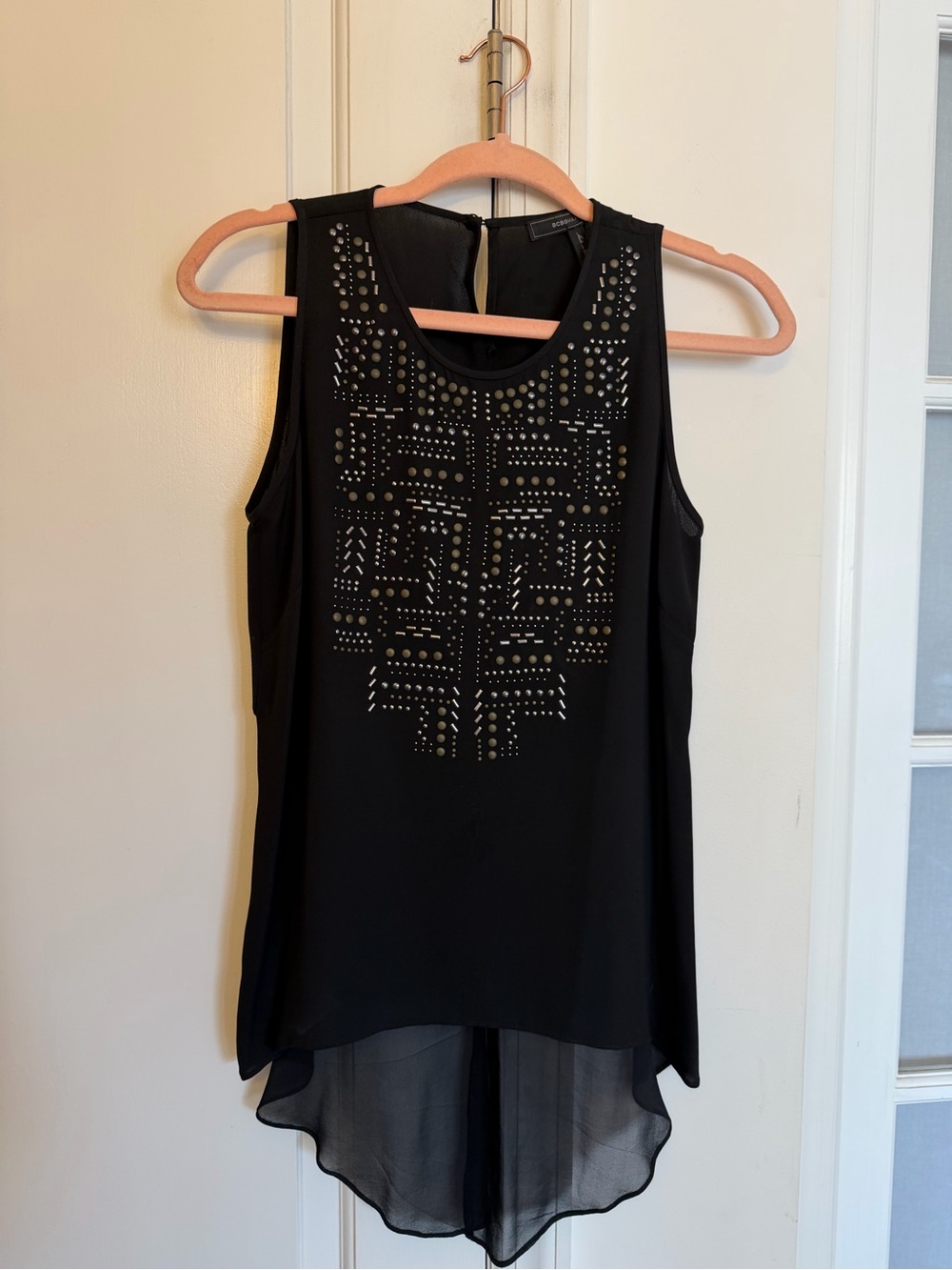 BCBGMaxAzria Black Sleeveless Studded High-Low Tunic